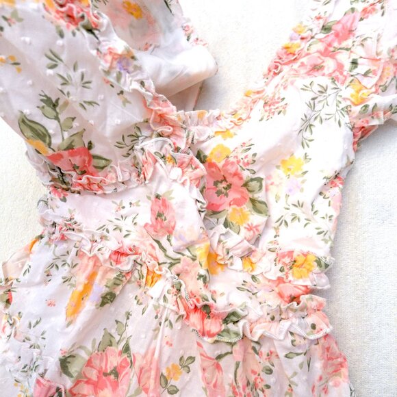 NWT Altar'd State ivory/multicolored floral back bow tight mini dress size L - Picture 4 of 6